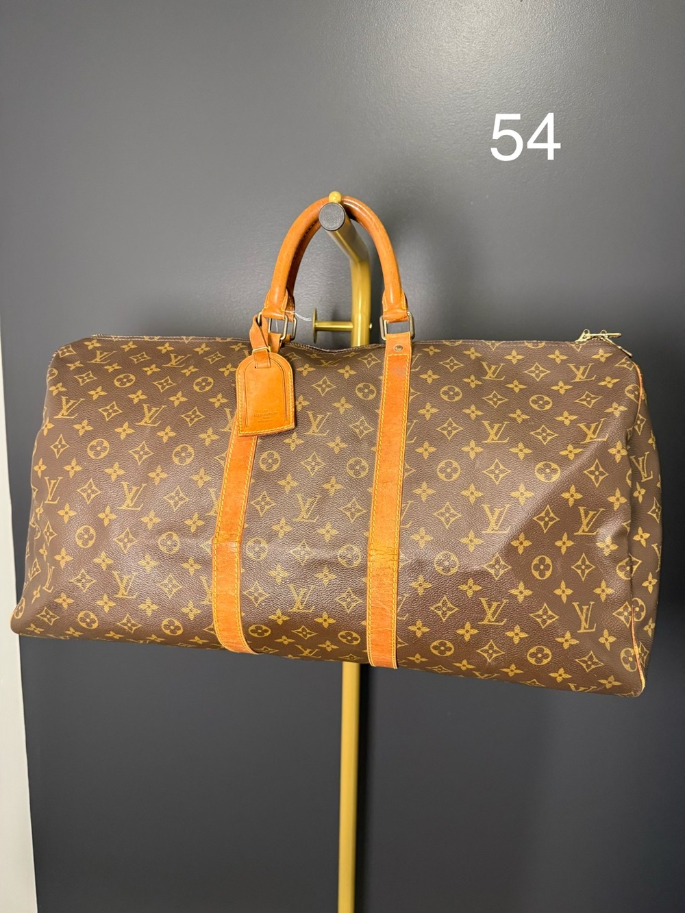 Louis Vuitton Brown Monogram Duffle Bag with Tan Leather Trim
